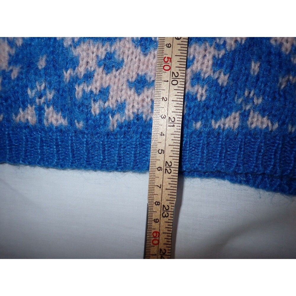 Vintage Benetton Sweater L Oversized Blue Pink Fair Isle Crewneck Knit Italy - Picture 3 of 5
